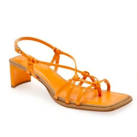 TOPSHOP Sandals Womens Size 7 Orange Nina Strippy Square Open Toe‎ Heels New - Picture 1 of 10